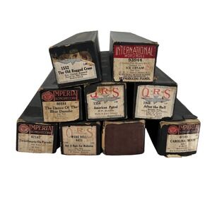 Lot of 9 Vintage Player Piano Rolls QRS Imperial International Word Roll Music